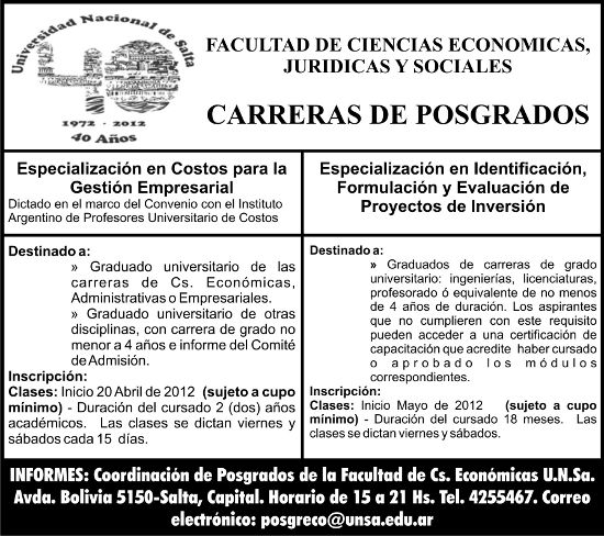 UNSa - Carreras de Posgrados