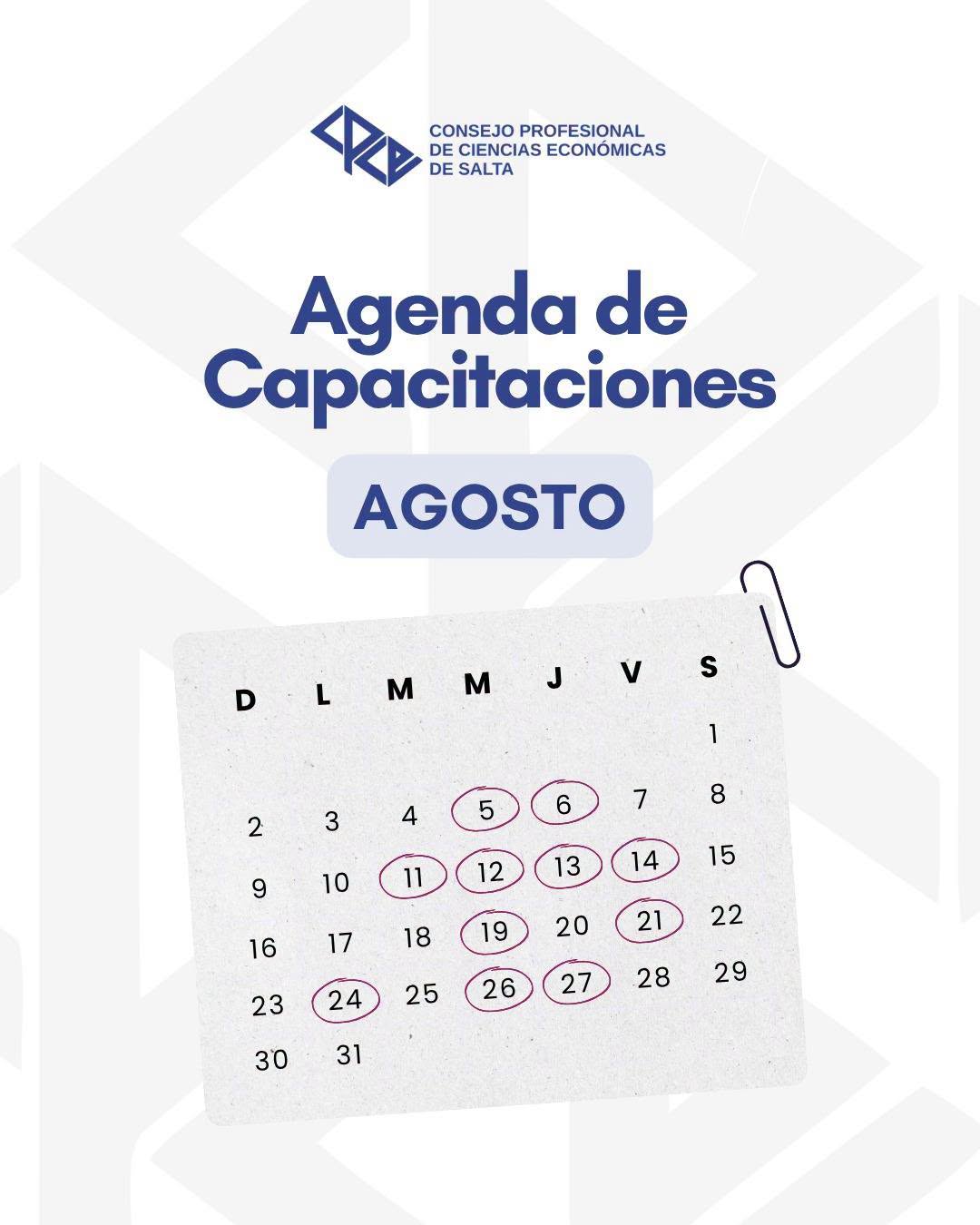 AGENDA CAPACITACIÓN AGOSTO