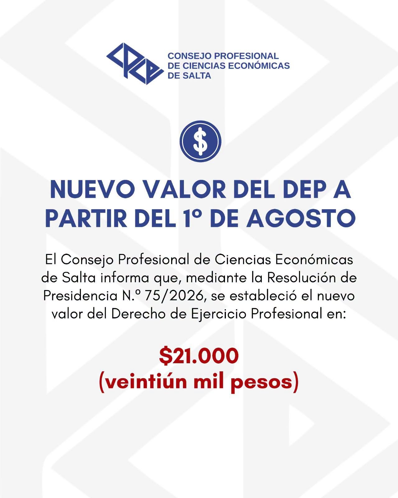VALOR DEP AGOSTO 2026