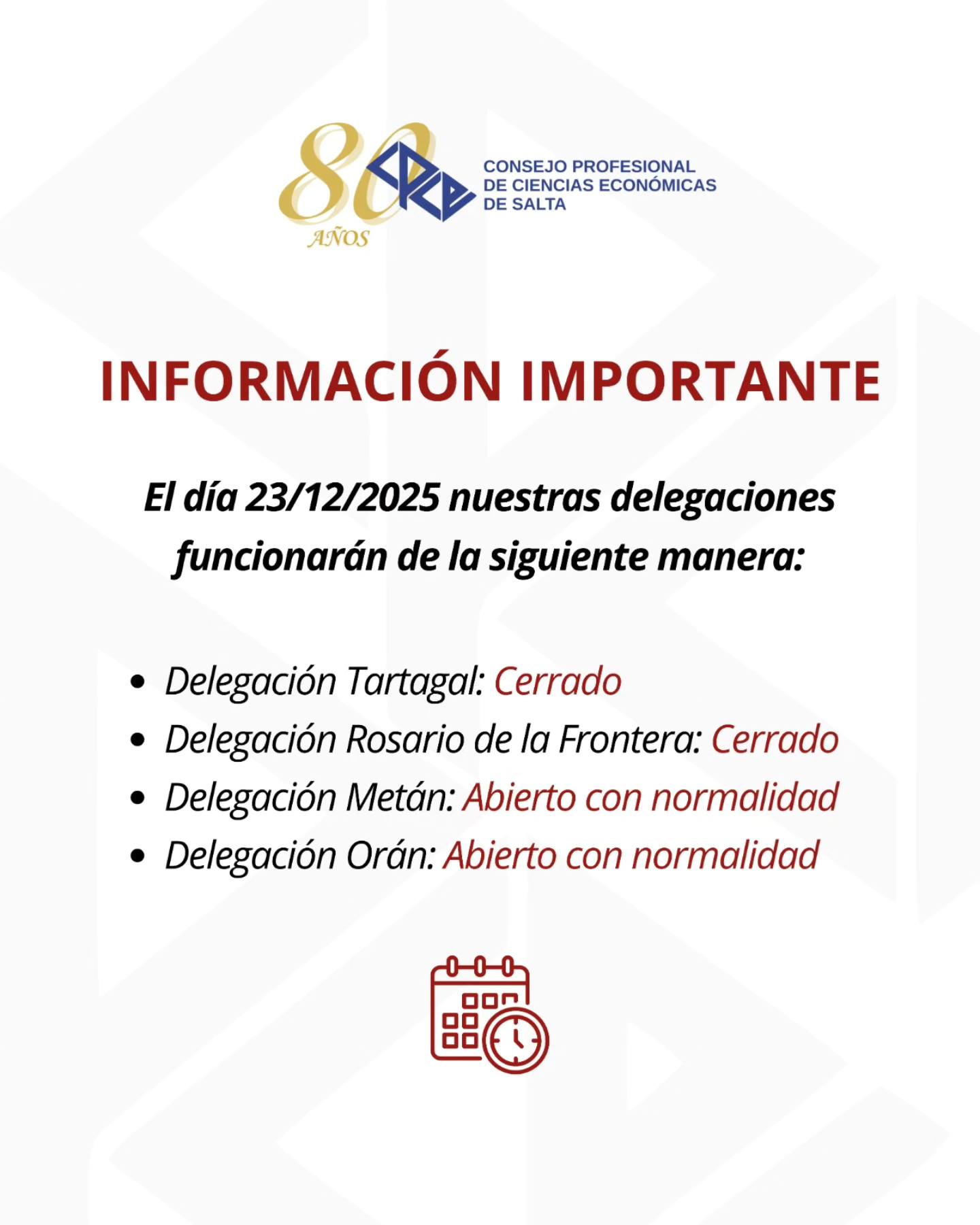 HORARIO DE ATENCIÓN 23 DE DICIEMBRE - DELEGACIONES